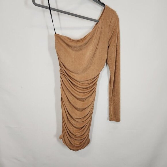 NWT Forever 21 Ruched One-Shoulder Dress in Tan Size Large - Picture 2 of 11